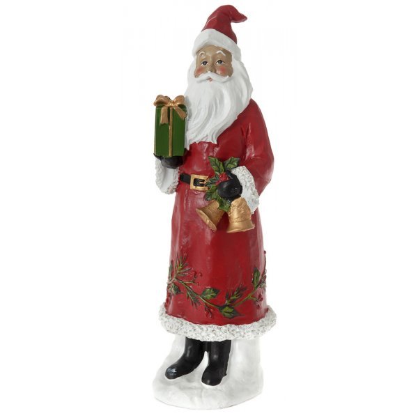 Χριστουγεννιάτικος Διακοσμητικός Άγιος Βασίλης, με Δώρο και Καμπανούλες (32cm)